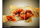 Acryl Schilderij Klaproos | Oranje, Crème | 150x70cm 5Luik Handgeschilderd