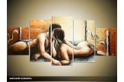 Acryl Schilderij Slaapkamer | Bruin, Crème | 150x70cm 5Luik Handgeschilderd