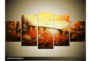 Acryl Schilderij Natuur | Crème, Bruin, Rood | 150x70cm 5Luik Handgeschilderd