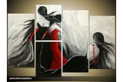 Acryl Schilderij Modern | Rood, Zwart, Grijs | 150x70cm 5Luik Handgeschilderd