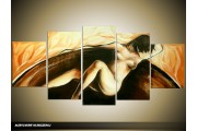 Acryl Schilderij Kunst, Sexy | Crème, Bruin | 150x70cm 5Luik Handgeschilderd