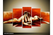 Acryl Schilderij Slaapkamer | Rood, Crème | 150x70cm 5Luik Handgeschilderd