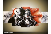 Acryl Schilderij Modern | Grijs, Rood, Zwart | 150x70cm 5Luik Handgeschilderd