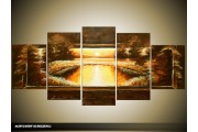 Acryl Schilderij Zonsondergang | Bruin, Geel | 150x70cm 5Luik Handgeschilderd