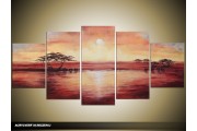 Acryl Schilderij Zonsondergang | Crème, Rood | 150x70cm 5Luik Handgeschilderd