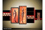 Acryl Schilderij Afrika | Bruin, Zwart, Oranje | 150x70cm 5Luik Handgeschilderd