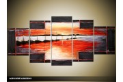 Acryl Schilderij Natuur | Rood, Grijs, Zwart | 150x70cm 5Luik Handgeschilderd