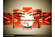 Acryl Schilderij Natuur | Rood, Wit | 150x70cm 5Luik Handgeschilderd