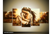 Acryl Schilderij Slaapkamer | Crème, Bruin | 150x70cm 5Luik Handgeschilderd