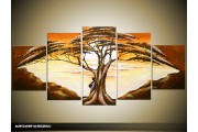 Acryl Schilderij Natuur | Crème, Bruin | 150x70cm 5Luik Handgeschilderd