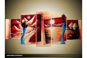 Acryl Schilderij Afrika | Rood, Blauw, Crème | 150x70cm 5Luik Handgeschilderd