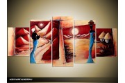 Acryl Schilderij Afrika | Rood, Blauw, Crème | 150x70cm 5Luik Handgeschilderd