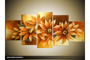 Acryl Schilderij Woonkamer | Bruin, Oranje, Crème | 150x70cm 5Luik Handgeschilderd