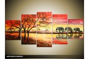 Acryl Schilderij Afrika | Rood, Geel | 150x70cm 5Luik Handgeschilderd