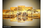 Acryl Schilderij Afrika | Geel, Bruin | 150x70cm 5Luik Handgeschilderd