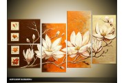 Acryl Schilderij Magnolia | Oranje, Bruin, Crème | 130x70cm 5Luik Handgeschilderd