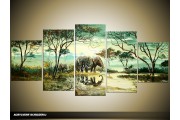 Acryl Schilderij Afrika | Groen | 150x70cm 5Luik Handgeschilderd