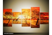 Acryl Schilderij Afrika | Oranje, Geel | 150x70cm 5Luik Handgeschilderd