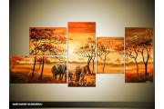 Acryl Schilderij Olifant | Oranje, Bruin | 150x70cm 5Luik Handgeschilderd