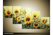 Acryl Schilderij Zonebloem | Geel, Groen | 150x70cm 5Luik Handgeschilderd