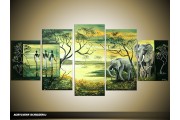 Acryl Schilderij Afrika | Groen, Geel | 150x70cm 5Luik Handgeschilderd