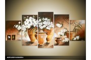 Acryl Schilderij Vaas | Bruin, Wit | 150x70cm 5Luik Handgeschilderd