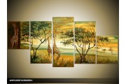 Acryl Schilderij Afrika | Groen, Geel | 150x70cm 5Luik Handgeschilderd