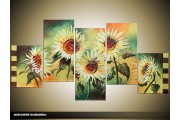 Acryl Schilderij Zonebloem | Groen, Geel | 150x70cm 5Luik Handgeschilderd