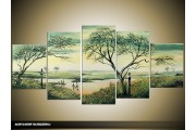 Acryl Schilderij Natuur | Groen | 150x70cm 5Luik Handgeschilderd