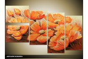 Acryl Schilderij Modern | Oranje, Crème | 130x70cm 5Luik Handgeschilderd
