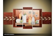 Acryl Schilderij Modern | Bruin, Crème | 150x70cm 5Luik Handgeschilderd