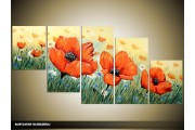 Acryl Schilderij Klaproos | Oranje, Groen | 150x70cm 5Luik Handgeschilderd