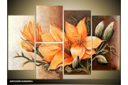 Acryl Schilderij Magnolia | Oranje, Bruin | 130x70cm 5Luik Handgeschilderd