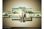 Acryl Schilderij Olifant | Groen | 170x70cm 5Luik Handgeschilderd