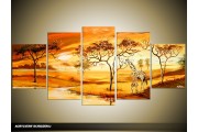 Acryl Schilderij Natuur | Oranje, Bruin | 150x70cm 5Luik Handgeschilderd