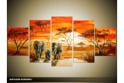 Acryl Schilderij Natuur | Oranje, Rood | 150x70cm 5Luik Handgeschilderd