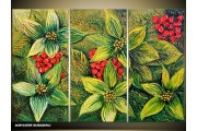 Acryl Schilderij Natuur | Groen, Rood | 120x80cm 3Luik Handgeschilderd