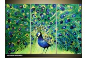 Acryl Schilderij Vogel | Groen, Blauw | 120x80cm 3Luik Handgeschilderd