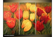 Acryl Schilderij Tulp | Rood, Geel, Groen | 120x80cm 3Luik Handgeschilderd