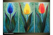 Acryl Schilderij Tulp | Groen, Blauw, Oranje | 120x80cm 3Luik Handgeschilderd