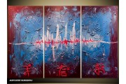 Acryl Schilderij Modern | Blauw, Rood | 120x80cm 3Luik Handgeschilderd
