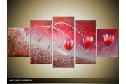 Acryl Schilderij Tulp | Roze, Rood | 150x70cm 5Luik Handgeschilderd