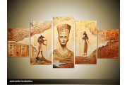 Acryl Schilderij Egypte | Bruin, Crème | 150x70cm 5Luik Handgeschilderd