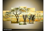 Acryl Schilderij Afrika | Geel, Groen | 150x70cm 5Luik Handgeschilderd