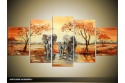 Acryl Schilderij Olifant | Bruin, Crème | 150x70cm 5Luik Handgeschilderd