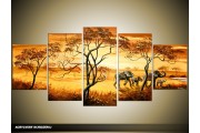 Acryl Schilderij Olifant | Bruin, Geel | 150x70cm 5Luik Handgeschilderd