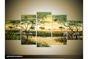Acryl Schilderij Afrika | Groen, Geel | 150x70cm 5Luik Handgeschilderd