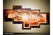 Acryl Schilderij Zonsondergang | Bruin, Oranje | 150x70cm 5Luik Handgeschilderd