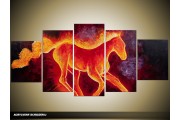 Acryl Schilderij Paard | Rood, Oranje | 150x70cm 5Luik Handgeschilderd