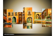 Acryl Schilderij Venetie | Oranje, Groen | 150x70cm 5Luik Handgeschilderd